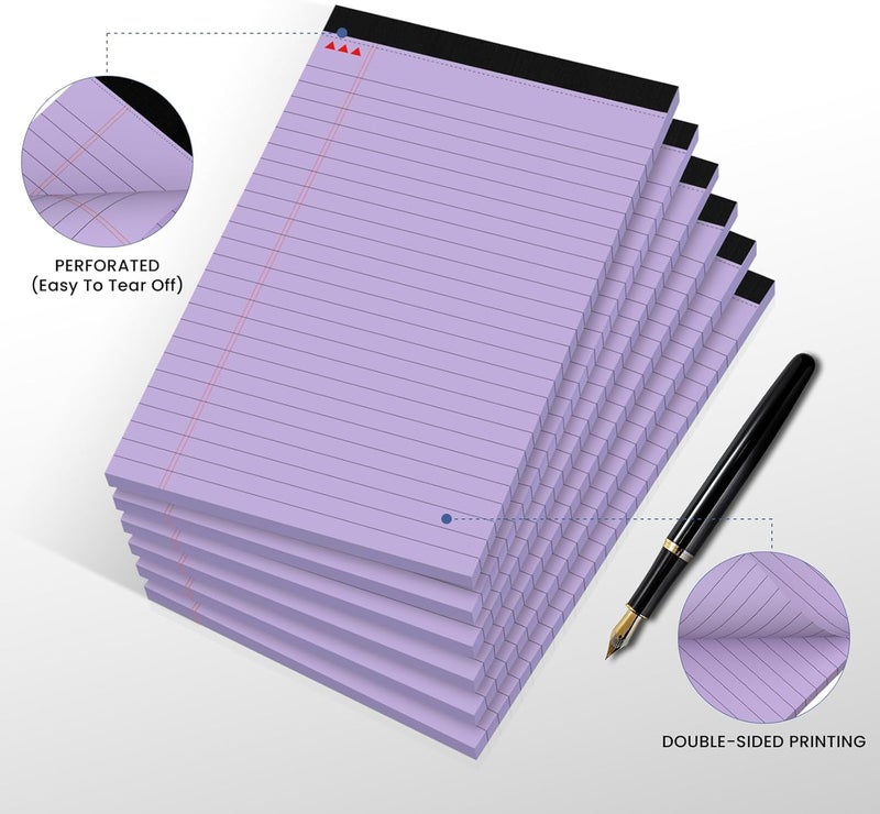 Ciphyfee 6pcs Small Note Pads, Purple Notepads 5x8 College Ruled Notebook, Writing Pads 5 x 8, Legal Pads, Memo Pad Paper Perforate Narrow Ruled Notebooks for Work, School, Office,30 Sheets/Pack - Image 4